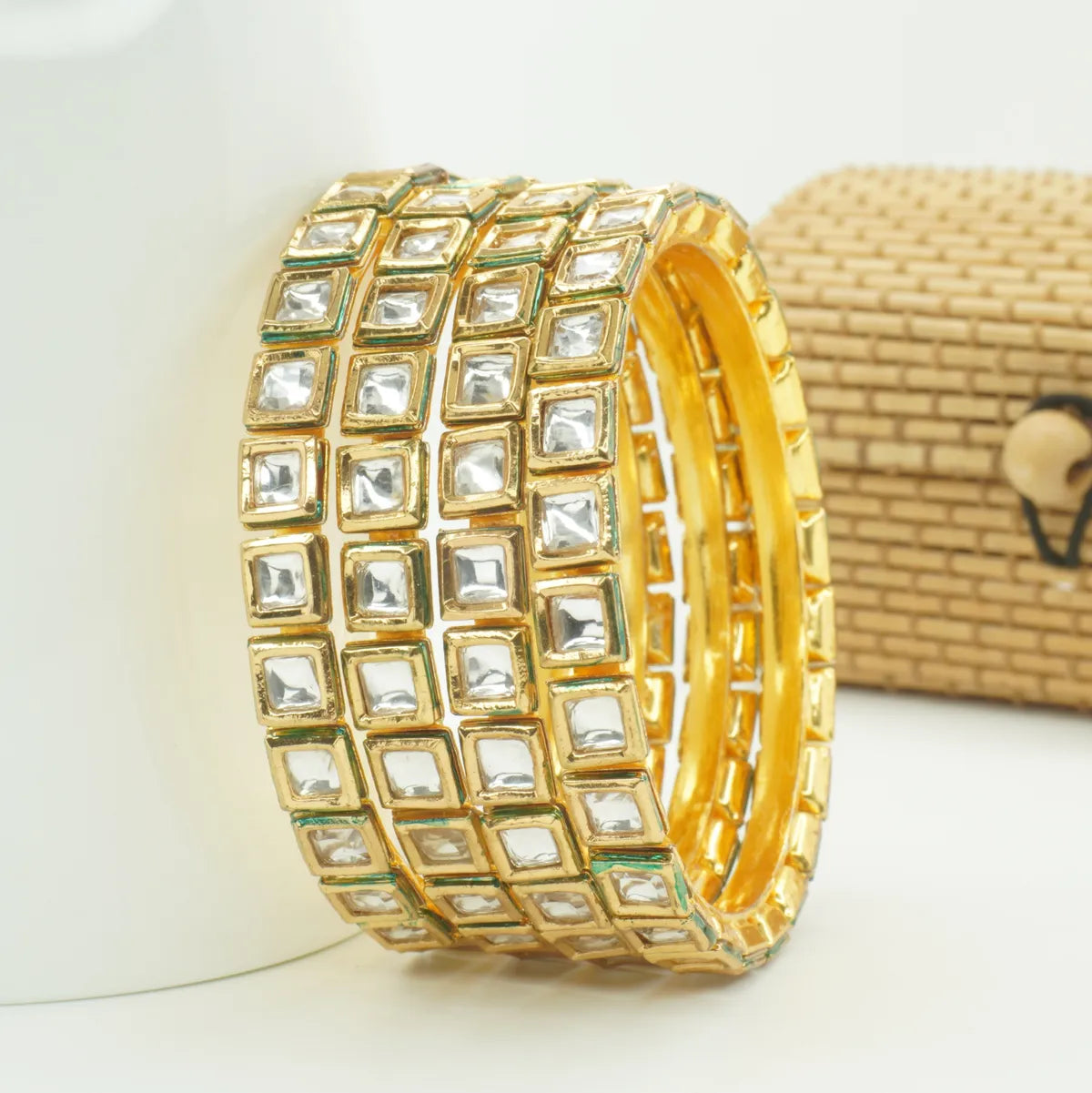 Panini Jewels Gold Plated Square Kundan Studded Designer Bangles Set