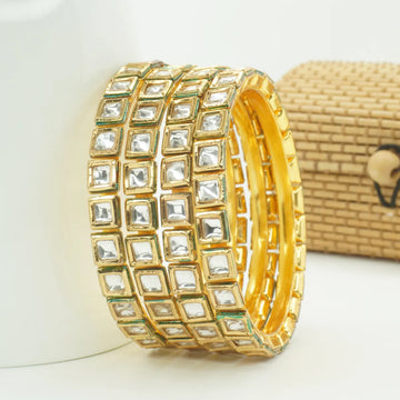 Panini Jewels Gold Plated Square Kundan Studded Designer Bangles Set