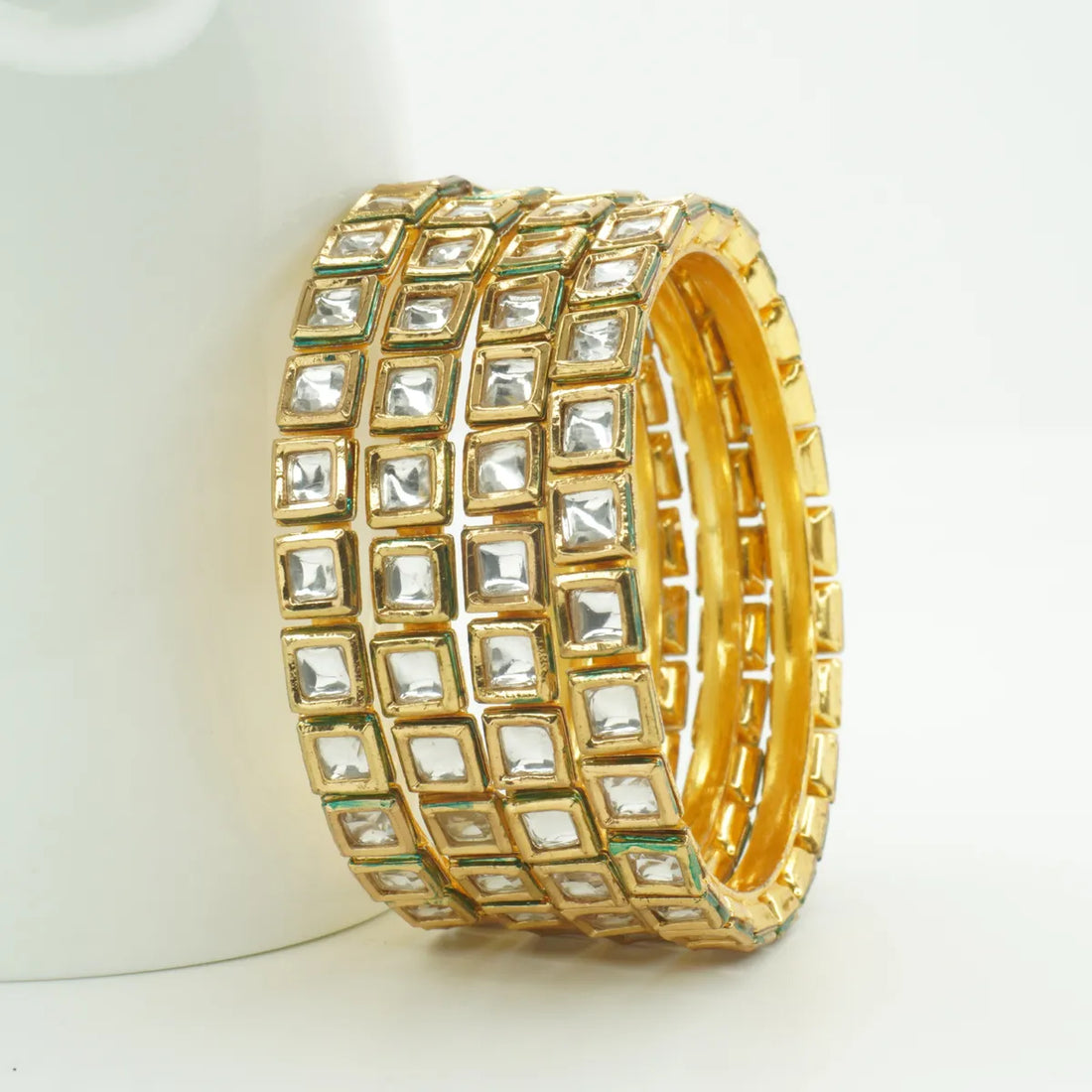 Panini Jewels Gold Plated Square Kundan Studded Designer Bangles Set