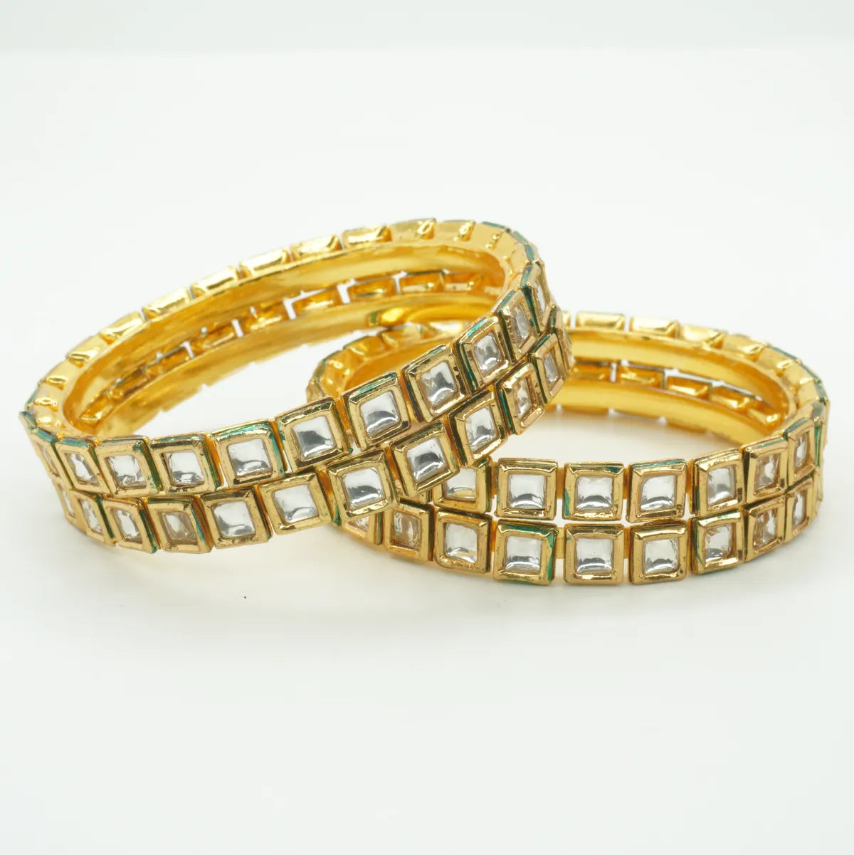 Panini Jewels Gold Plated Square Kundan Studded Designer Bangles Set