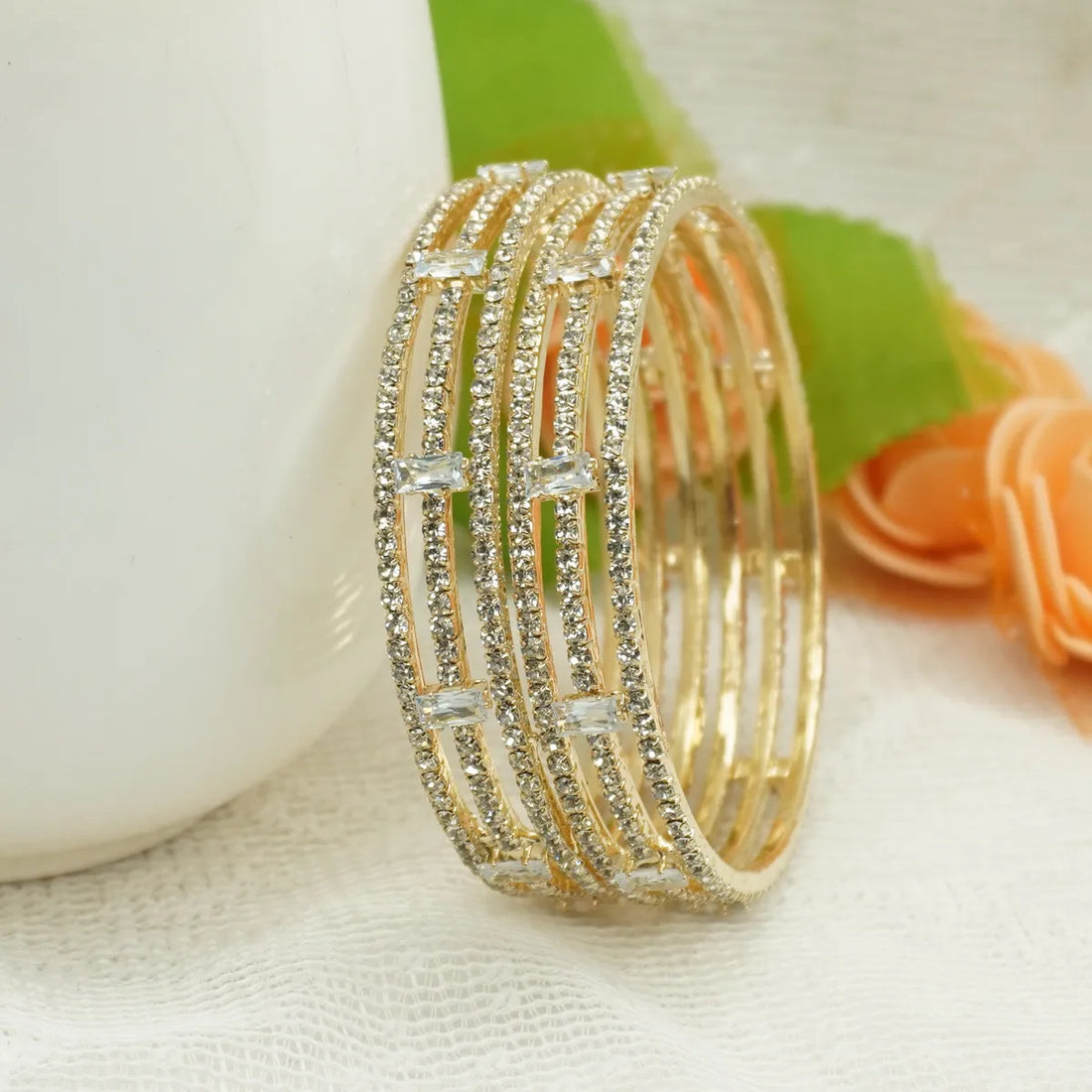 0 Panini Jewels Gold-Plated AD Studded Bangles Set for Festive Wear