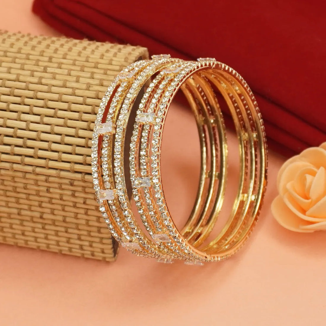 0 Panini Jewels Gold-Plated AD Studded Bangles Set for Festive Wear