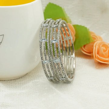 0 Rodium-Plated Stone-Studded Bangles Set of 2 for Wedding & Festive Wear