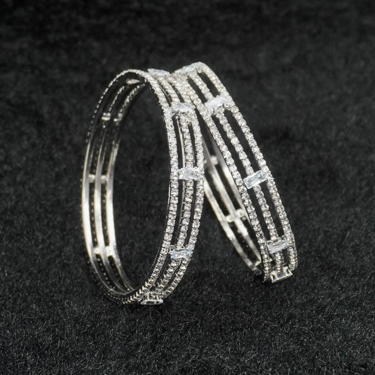 0 Rodium-Plated Stone-Studded Bangles Set of 2 for Wedding & Festive Wear
