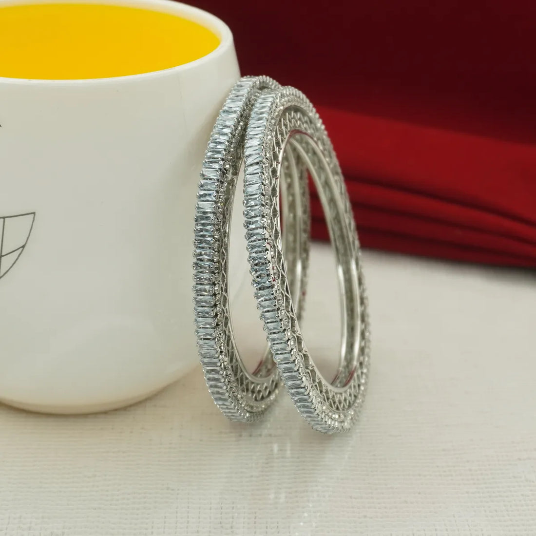 1 Silver-Plated Stone-Studded Bangles Set for Women & Girls