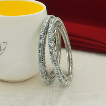 1 Silver-Plated Stone-Studded Bangles Set for Women & Girls