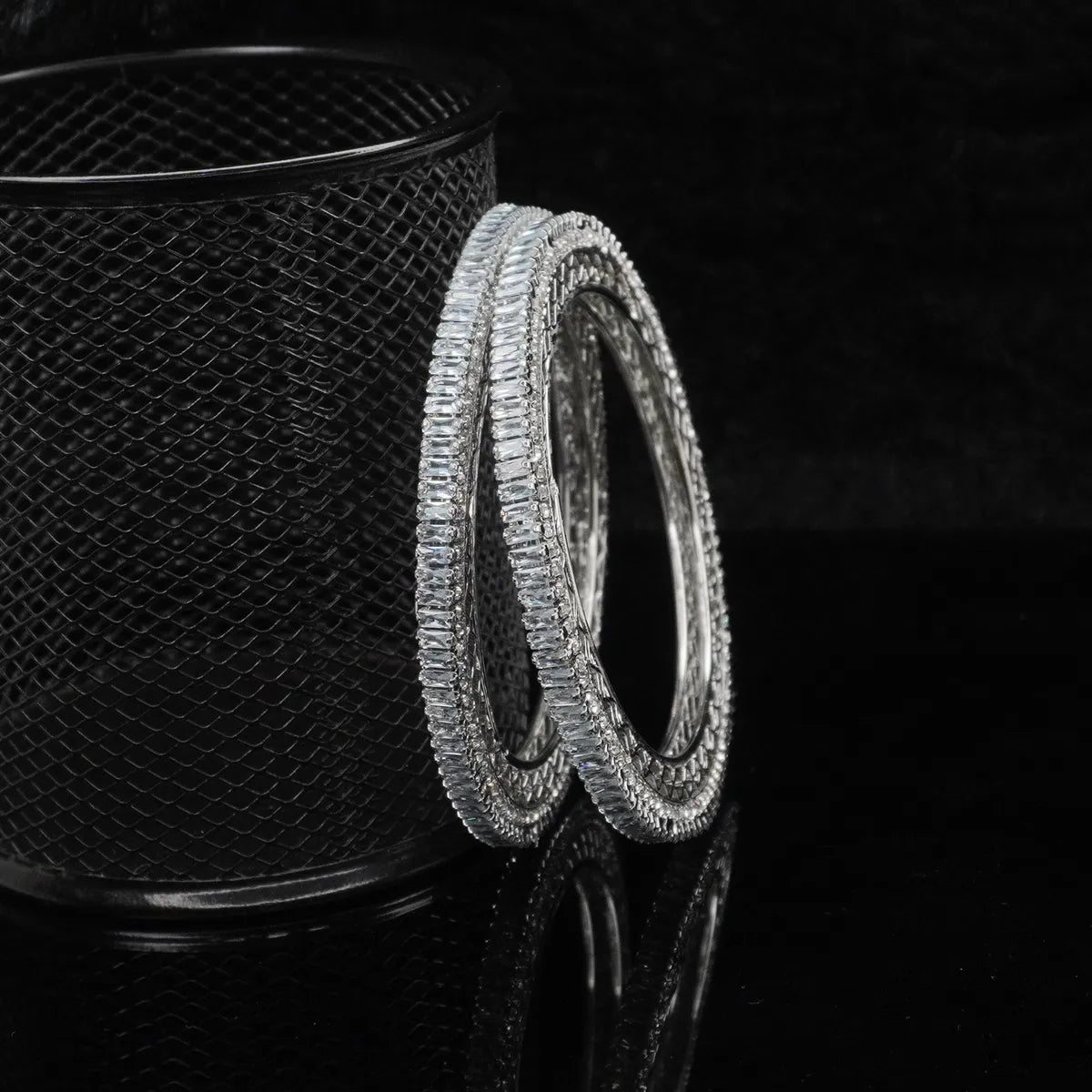 1 Silver-Plated Stone-Studded Bangles Set for Women & Girls