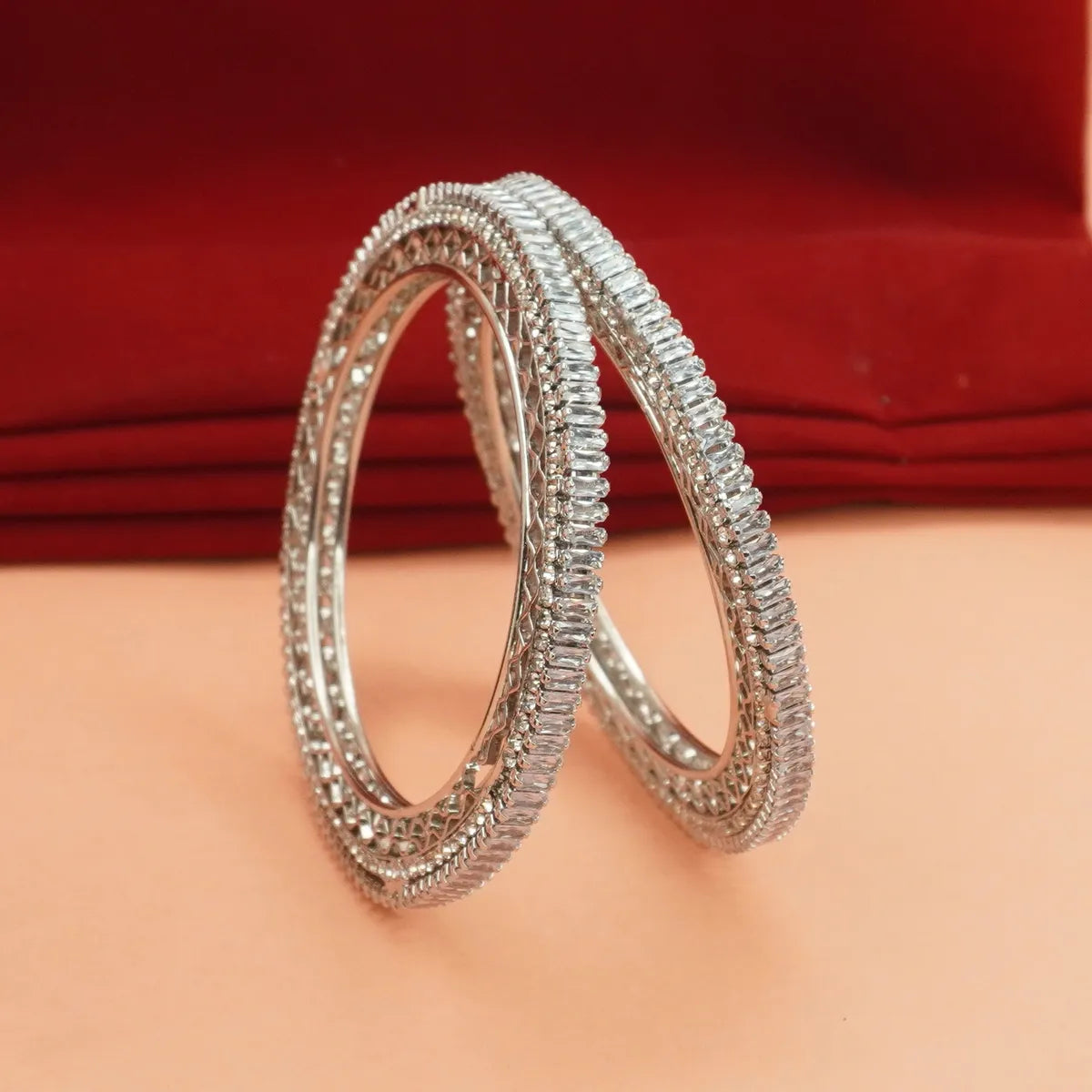 1 Silver-Plated Stone-Studded Bangles Set for Women & Girls