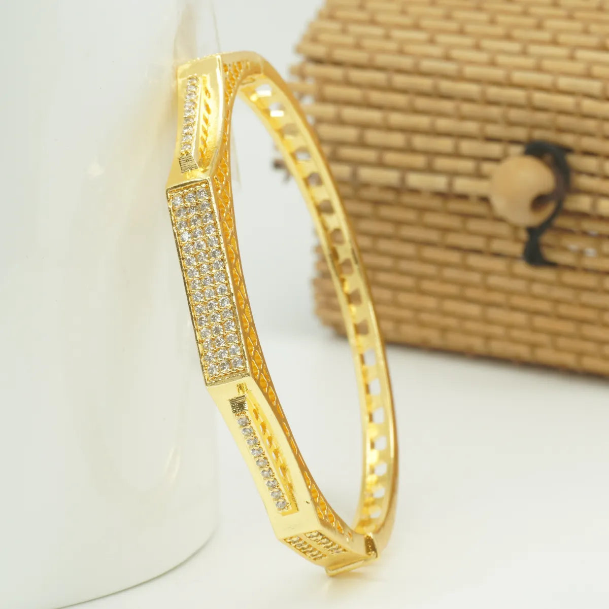 Panini Jewels Gold Plated Crystal Panel Designer Kada Bangle