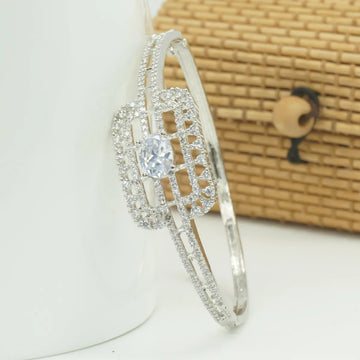 Panini Jewels Silver Plated White Stone Crystal Studded Designer Kada Bangle