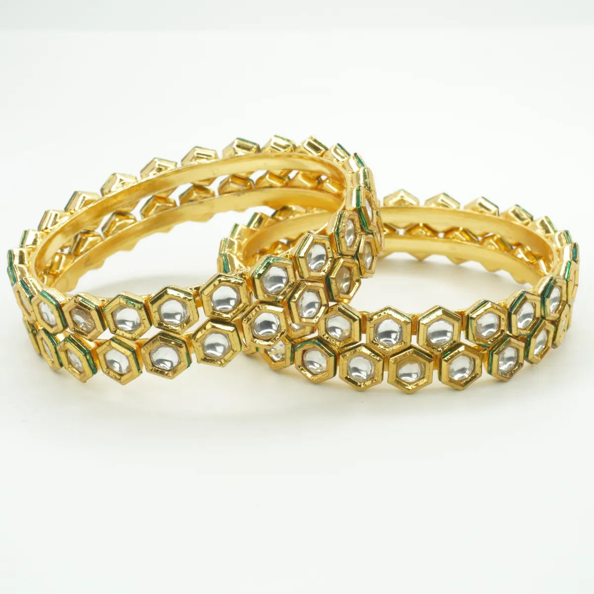 Panini Jewels Gold Plated Hexagon Kundan Studded Traditional Bangles Set