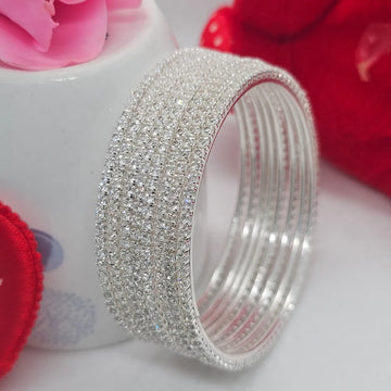Silver Plated Stone Single Line Set Bangle (8 Pieces )