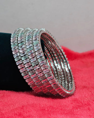 Pastel Multicolour Stone-Studded Rhodium-Plated Bangle Set