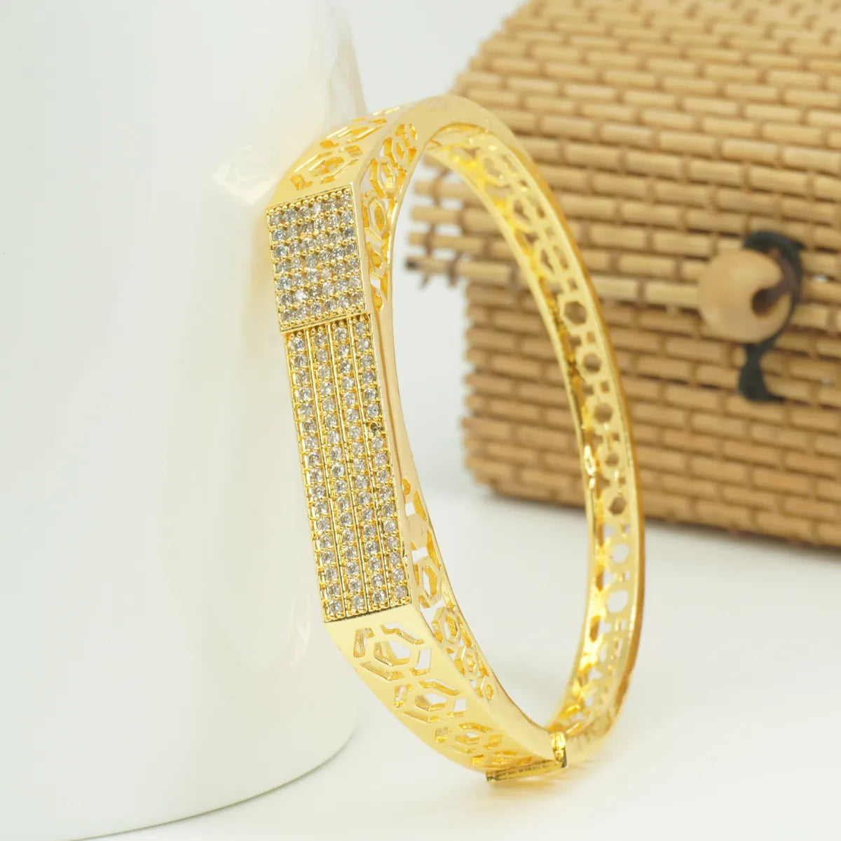 Panini Jewels Gold Plated Crystal Studded Contemporary Designer Kada Bangle