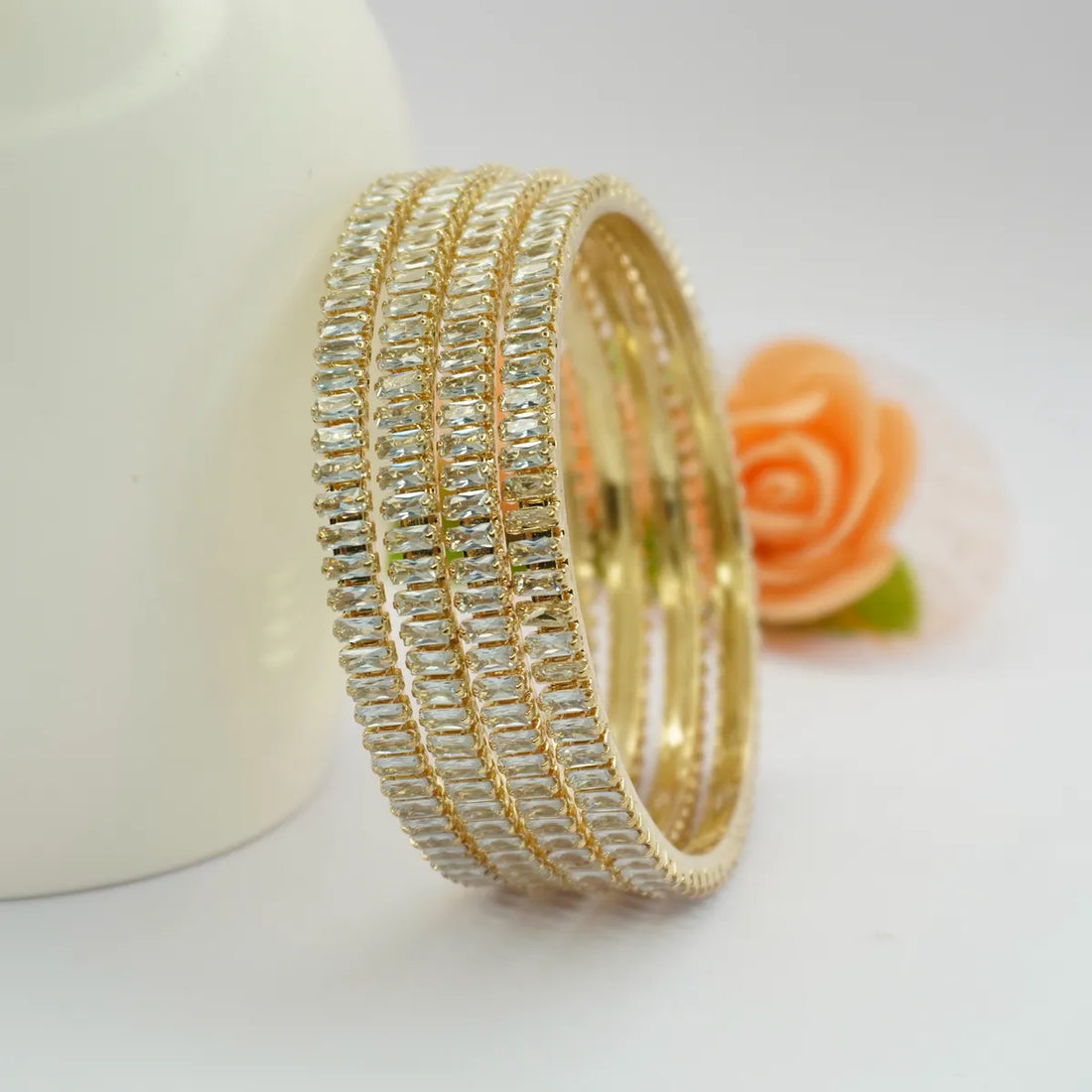 Gold Plated Thin Ad Bangles Set (4 Pieces )