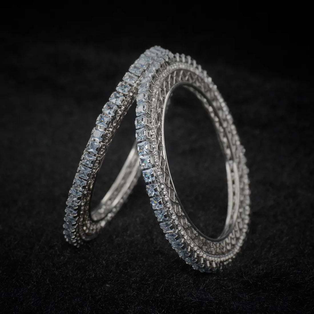 Rodium Plated Ad Gokhru Bangle Set (2 Pieces )