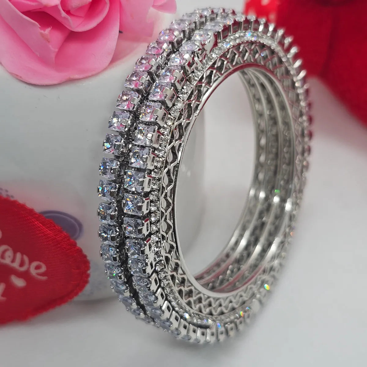Rodium Plated Ad Gokhru Bangle Set (2 Pieces )