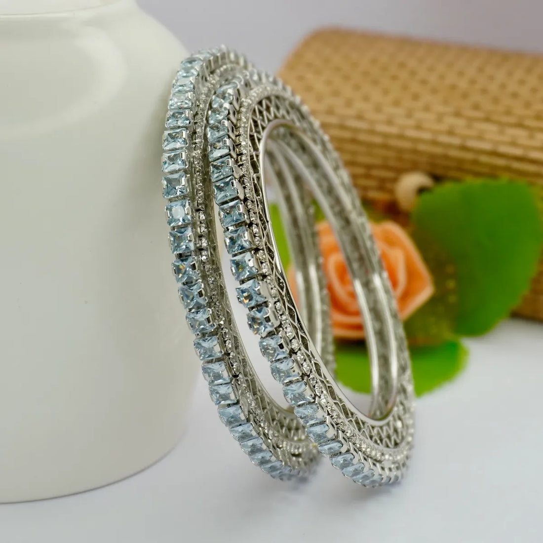 Rodium Plated Ad Gokhru Bangle Set (2 Pieces )