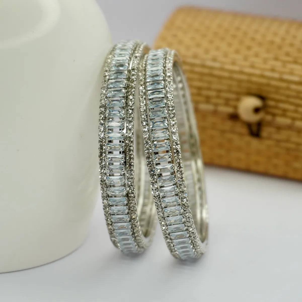 Rodium Plated Ad Bangles Set (2 Pieces )