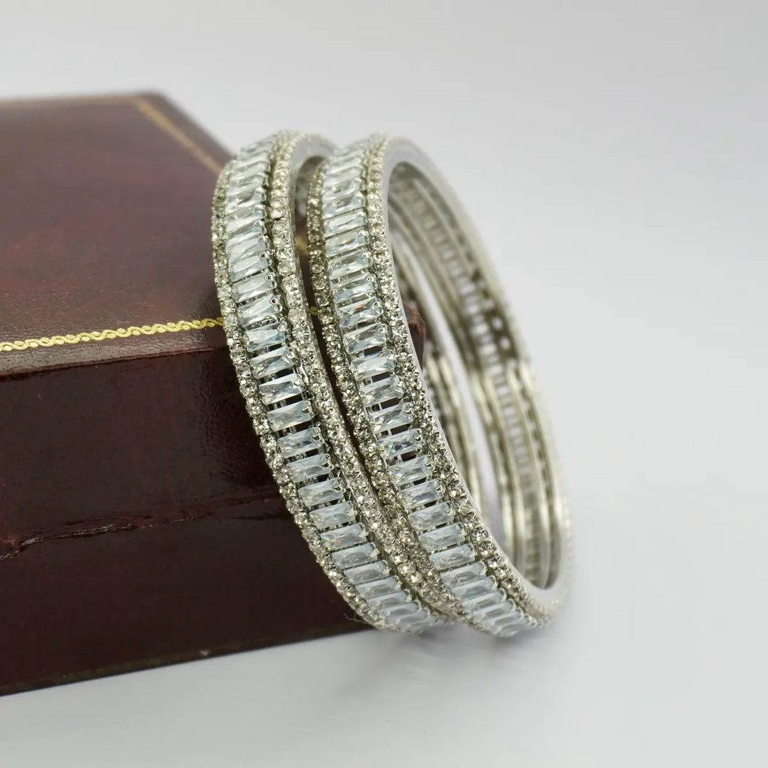 Rodium Plated Ad Bangles Set (2 Pieces )