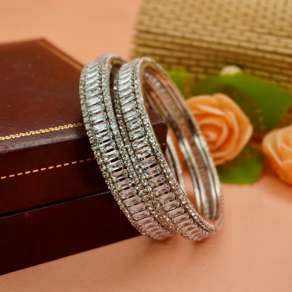 Rodium Plated Ad Bangles Set (2 Pieces )