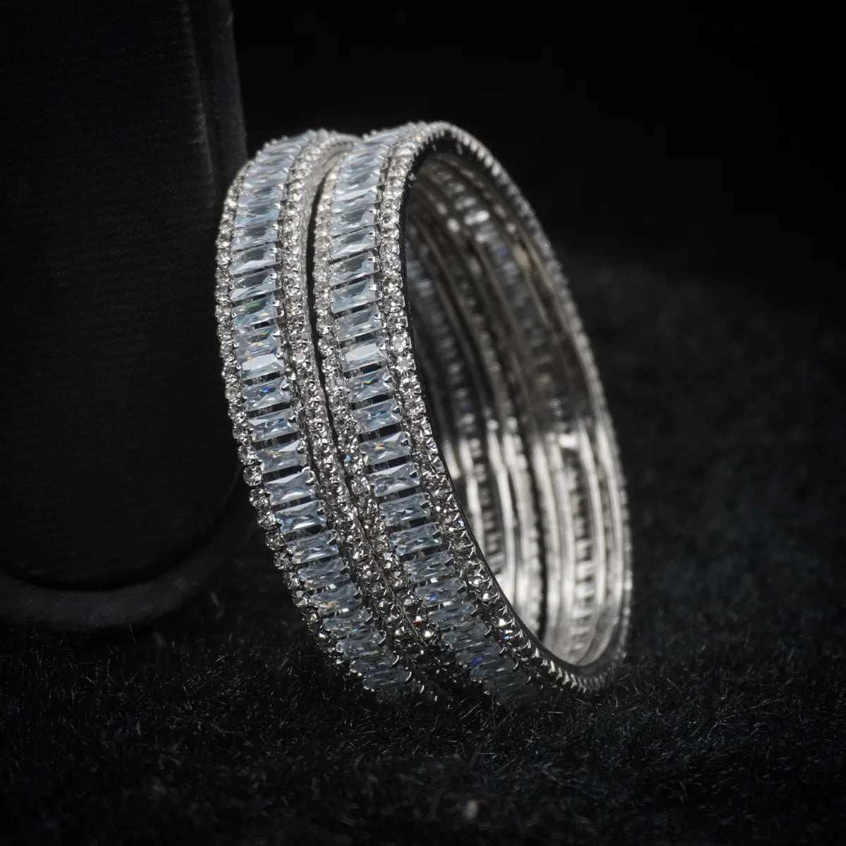Rodium Plated Ad Bangles Set (2 Pieces )