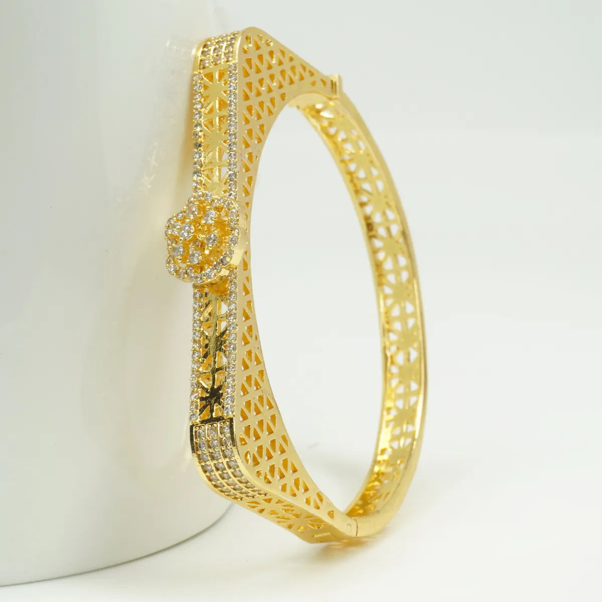 Panini Jewels Gold Plated Floral Crystal Studded Cutwork Designer Kada Bangle