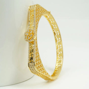 Panini Jewels Gold Plated Floral Crystal Studded Cutwork Designer Kada Bangle