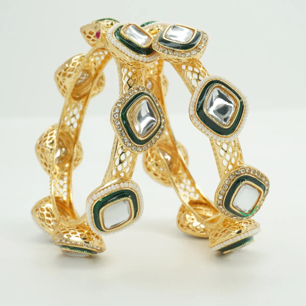 Panini Jewels Gold Plated Kundan Crystal Studded Designer Bangles Set