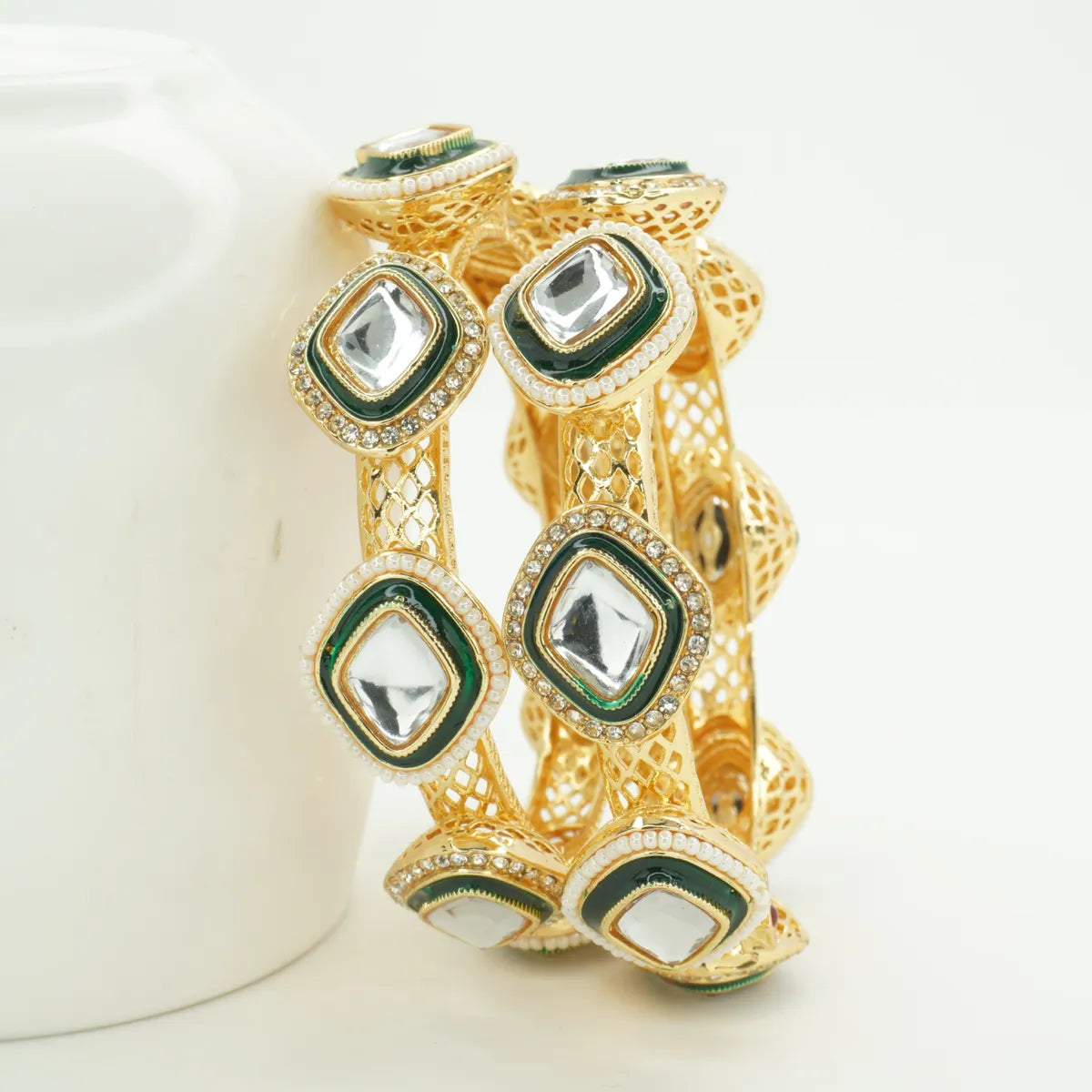 Panini Jewels Gold Plated Kundan Crystal Studded Designer Bangles Set