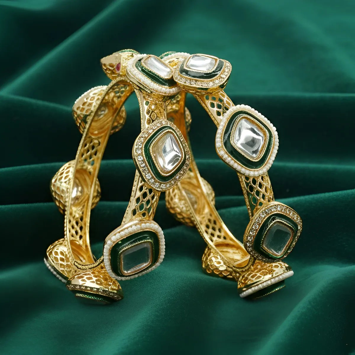 Panini Jewels Gold Plated Kundan Crystal Studded Designer Bangles Set