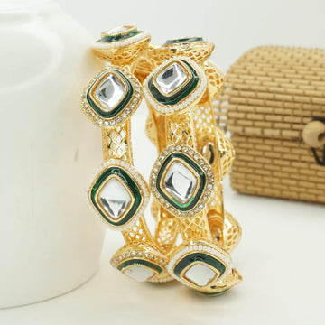 Panini Jewels Gold Plated Kundan Crystal Studded Designer Bangles Set