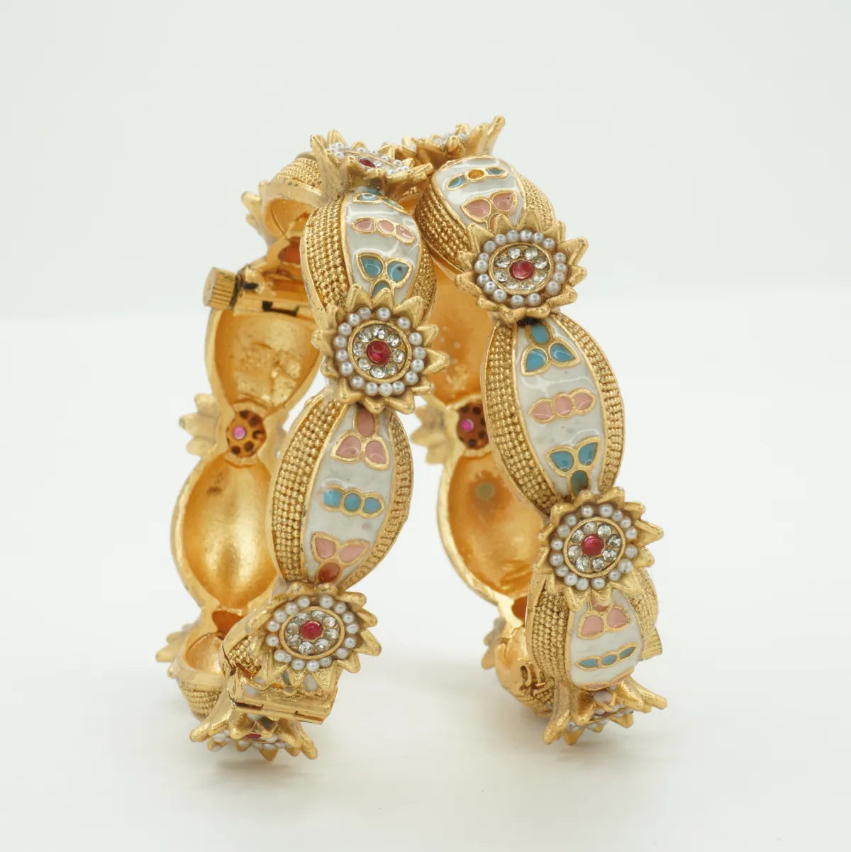 Panini Jewels Gold Plated Pearl Kundan Meenakari Floral Bangles Set