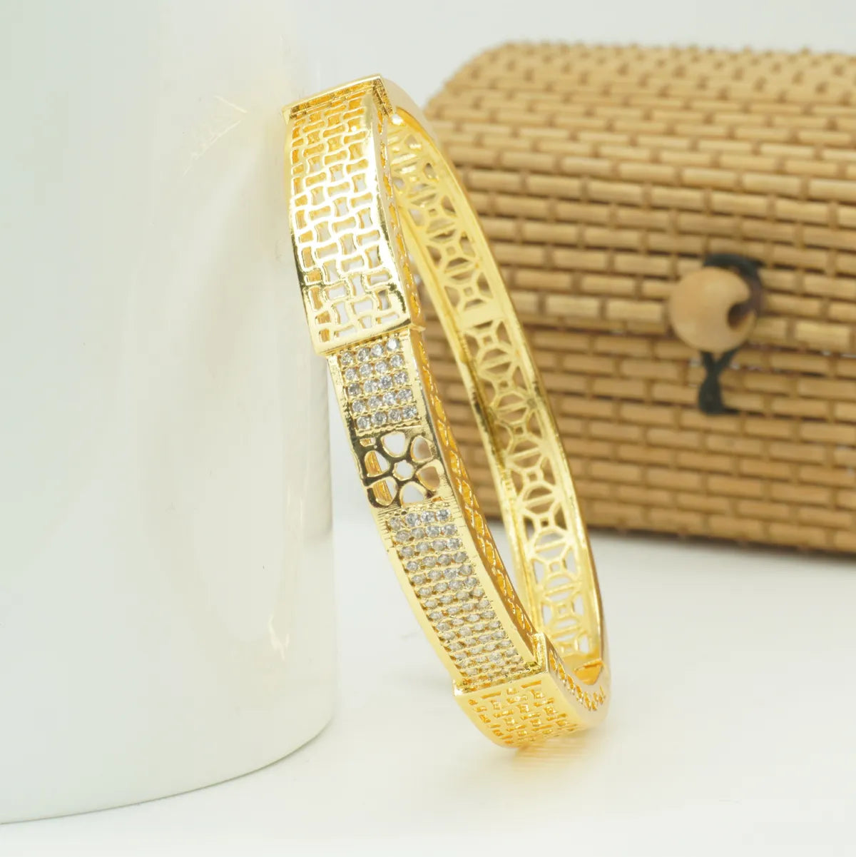 Panini Jewels Gold Plated Crystal Studded Cutwork Designer Kada Bangle