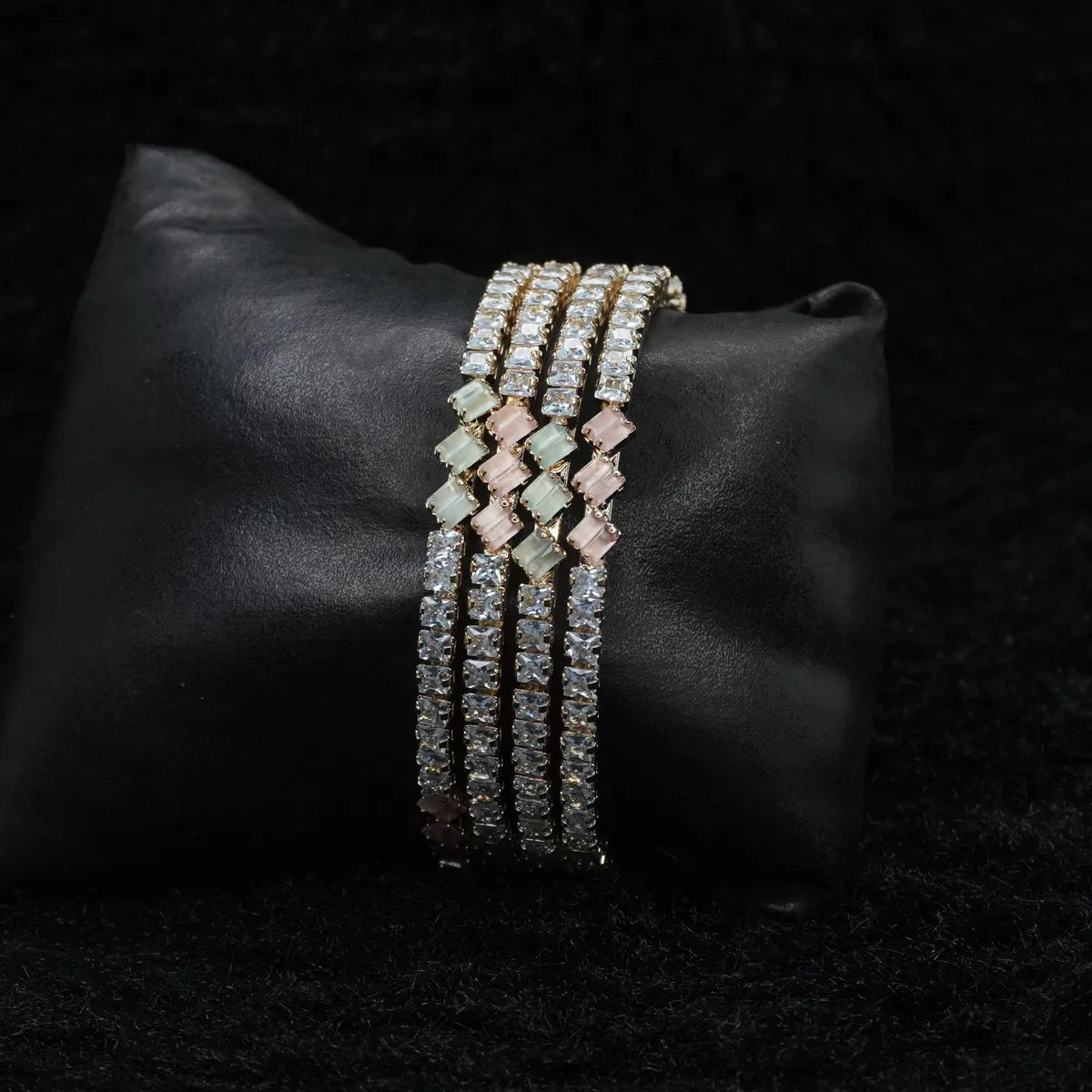 Elegant Gold-Tone Multicolor Stone-Studded Bangles - Set of 4