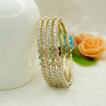 Elegant Gold-Tone Multicolor Stone-Studded Bangles - Set of 4