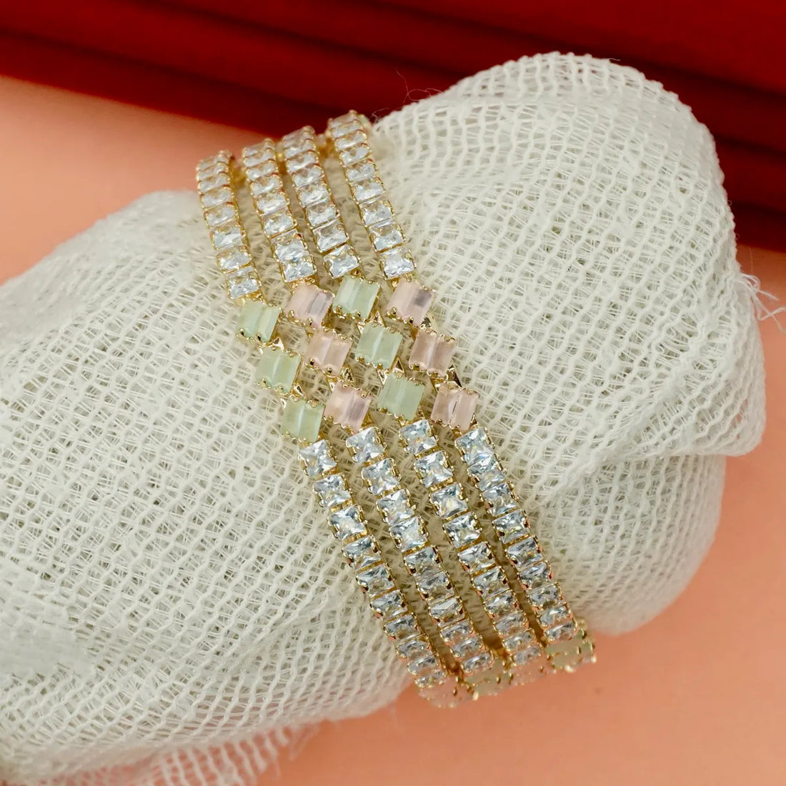 Elegant Gold-Tone Multicolor Stone-Studded Bangles - Set of 4