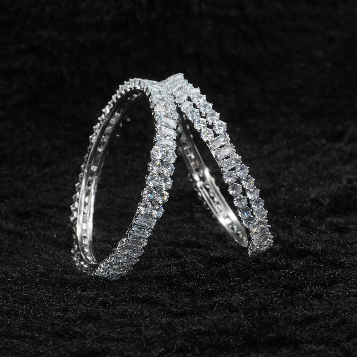 Elegant Silver Plated Crystal Bangle Set for Women