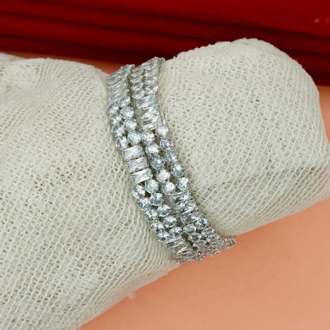 Elegant Silver Plated Crystal Bangle Set for Women