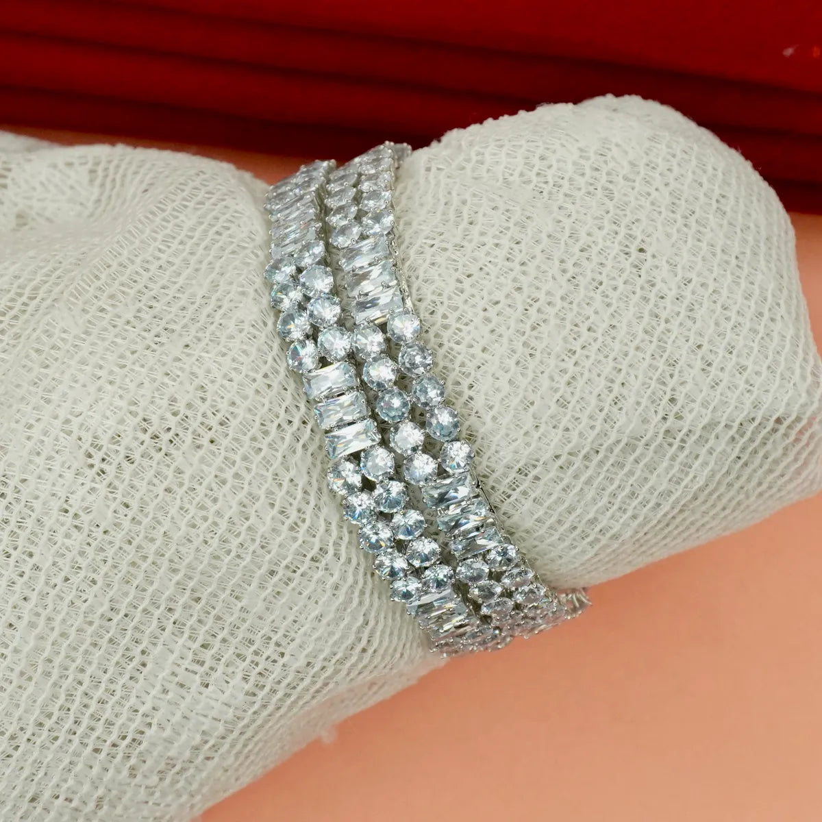 Elegant Silver Plated Crystal Bangle Set for Women