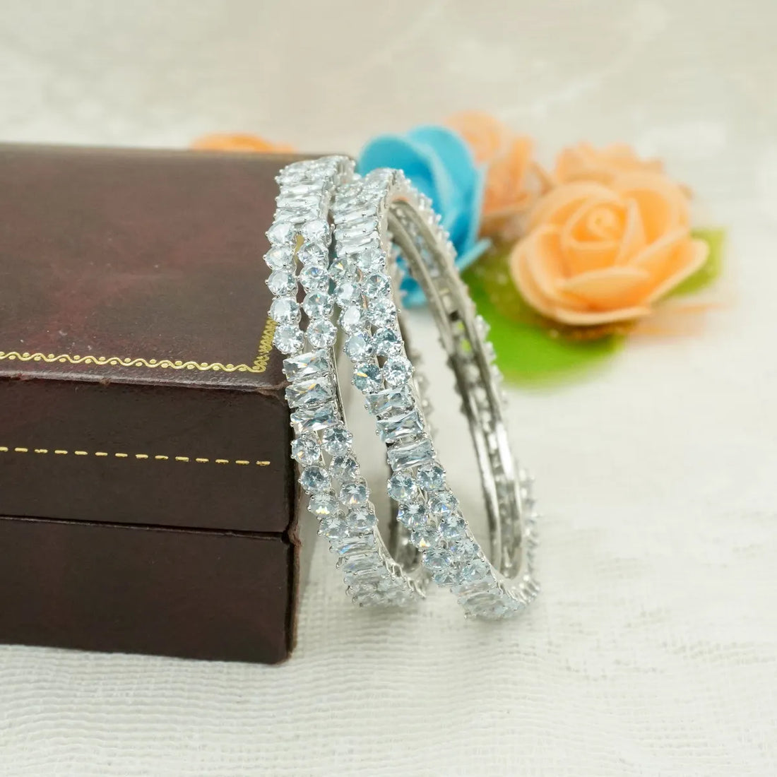 Elegant Silver Plated Crystal Bangle Set for Women
