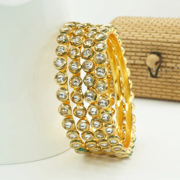 Panini Jewels Gold Plated Round Kundan Studded Traditional Bangles Set