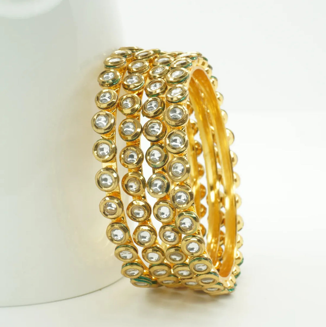 Panini Jewels Gold Plated Round Kundan Studded Traditional Bangles Set