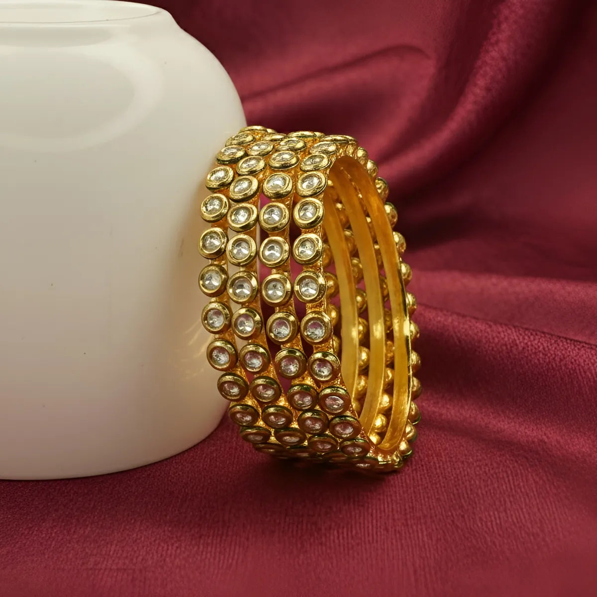 Panini Jewels Gold Plated Round Kundan Studded Traditional Bangles Set