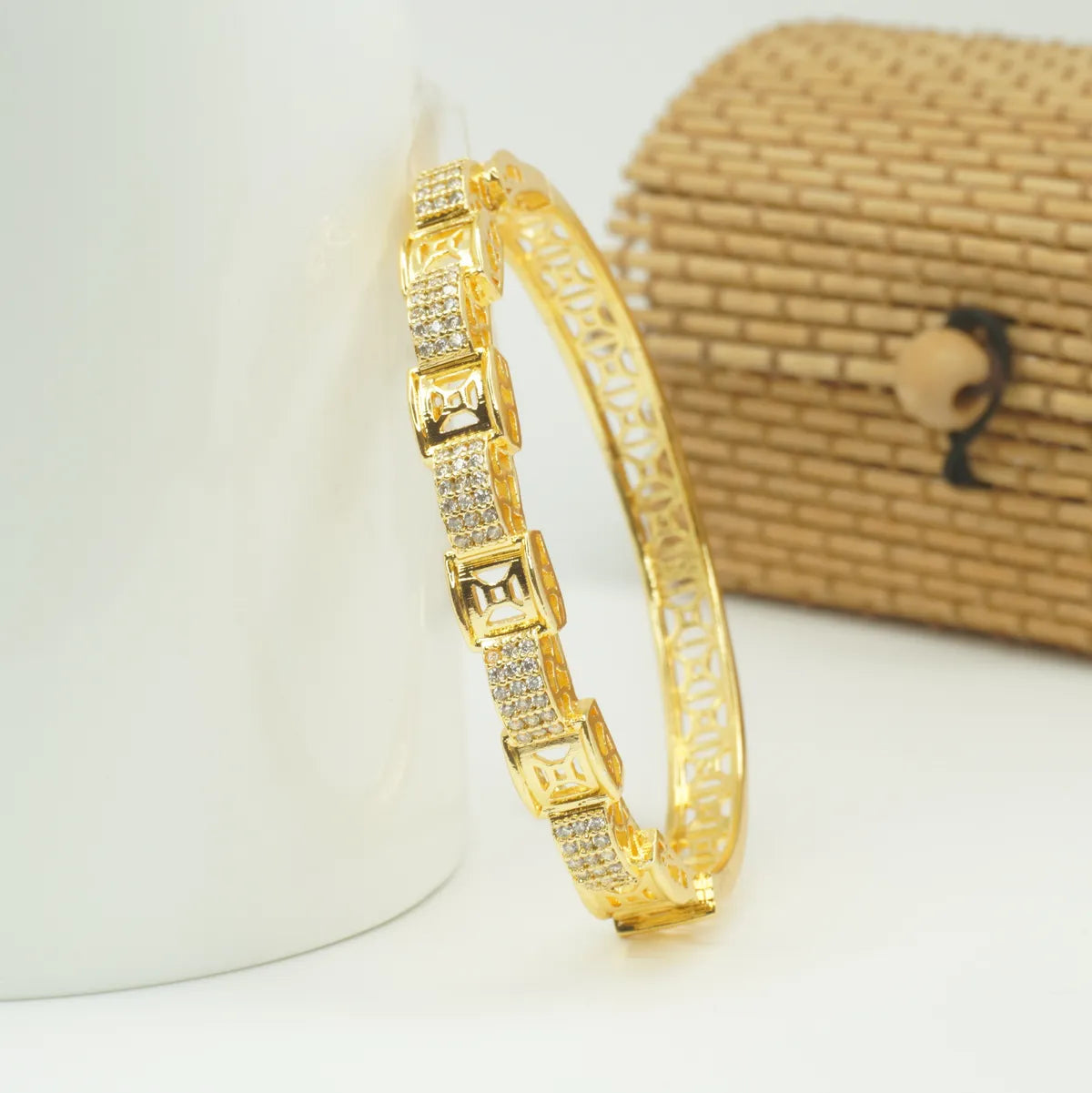 Panini Jewels Gold Plated Geometric Crystal Link Designer Kada Bangle