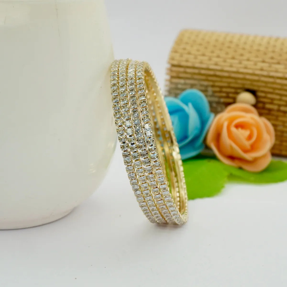 Gold Plated Crystal Bangle Set for Women 4 Pic