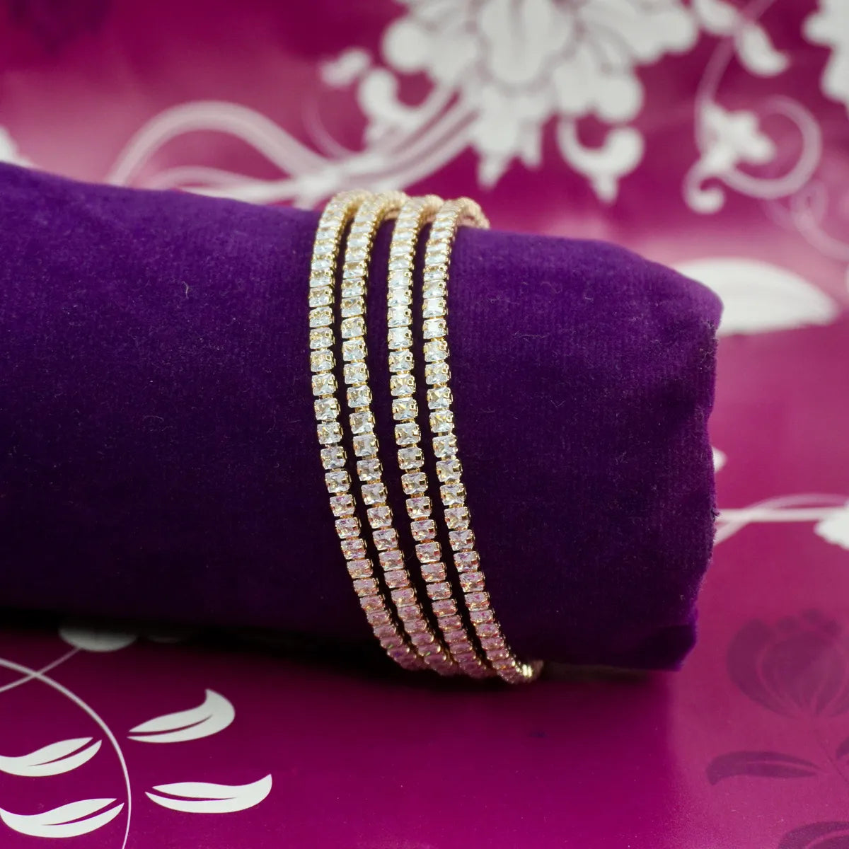 Gold Plated Crystal Bangle Set for Women 4 Pic
