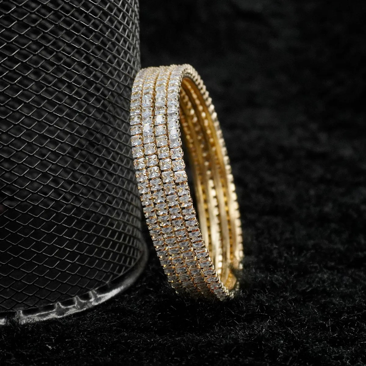 Gold Plated Crystal Bangle Set for Women 4 Pic