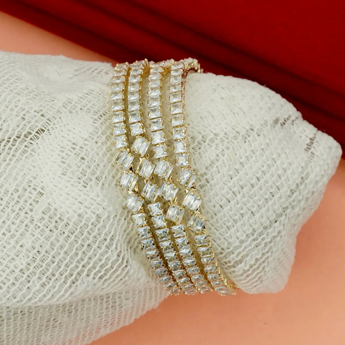 Gold Plated Cubic Zirconia Stone Studded Bangles Set for Women