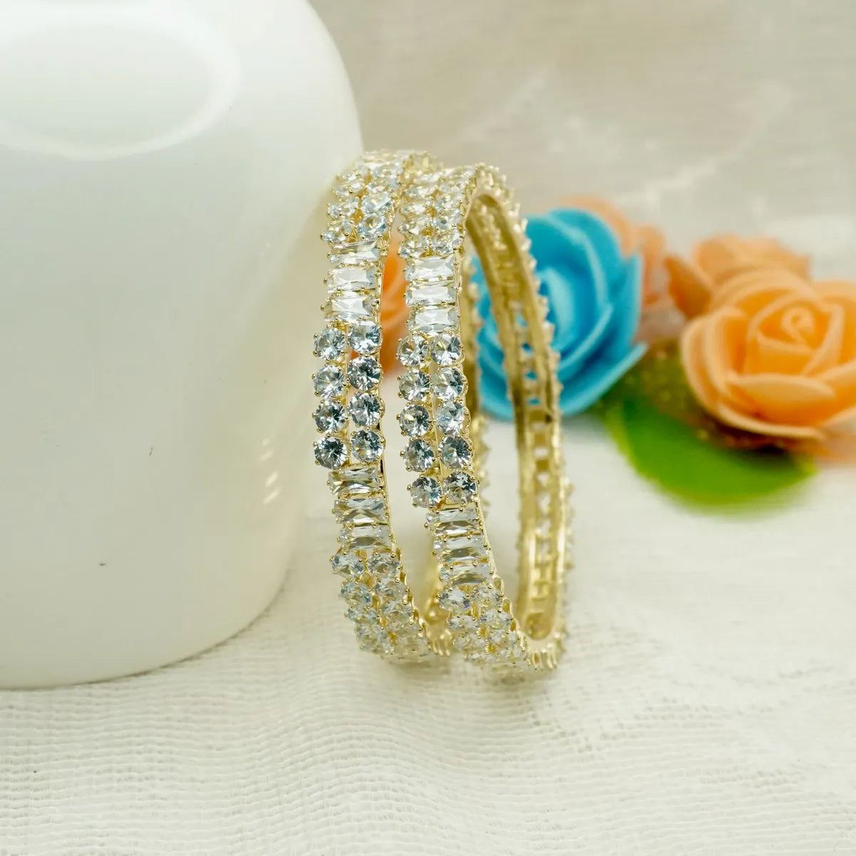 Gold-Tone Blue Stone Designer Bangles - Set of 2